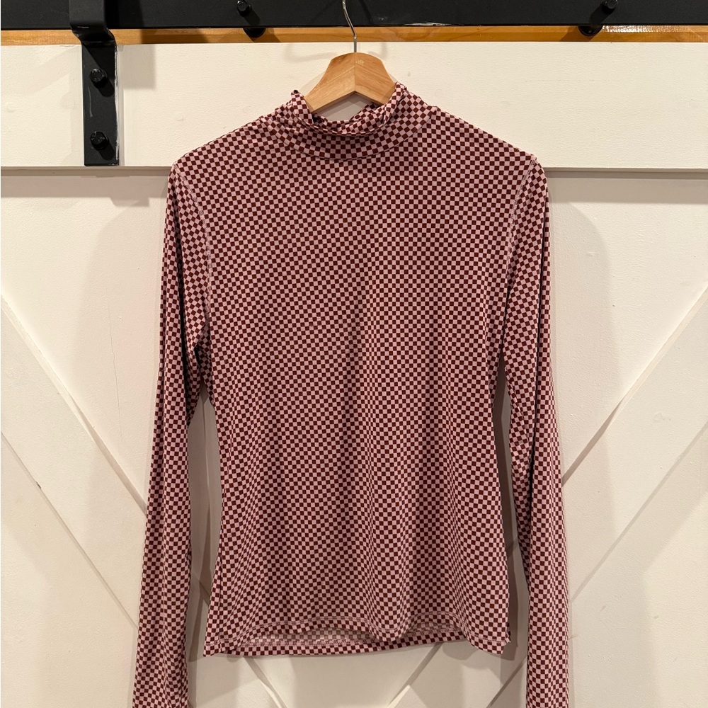 Levi's Red and Black Checkered Turtleneck Blouse
